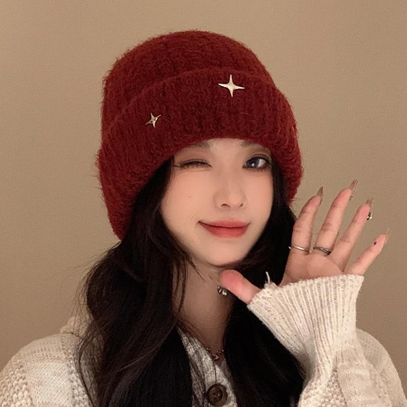 Knitted Hat for Women Showing Their Faces Small Bag Head Hat  Autumn and Winter Ear Protection and Warm Wool Hat Fashionable and Versatile