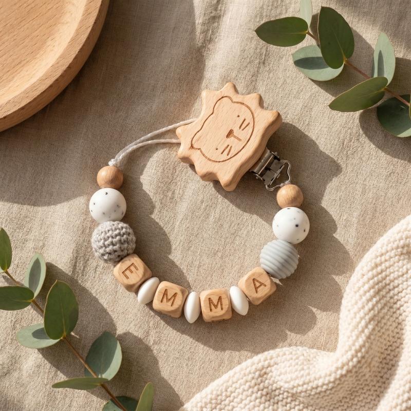 Suport Personalizat pentru Suzetă Nume Personalizat Silicon Mărgele de Lemn Lanț pentru Dentitie Bebeluși Suport pentru Suzetă Fără BPA Cadou pentru Baby Shower Nou-născut