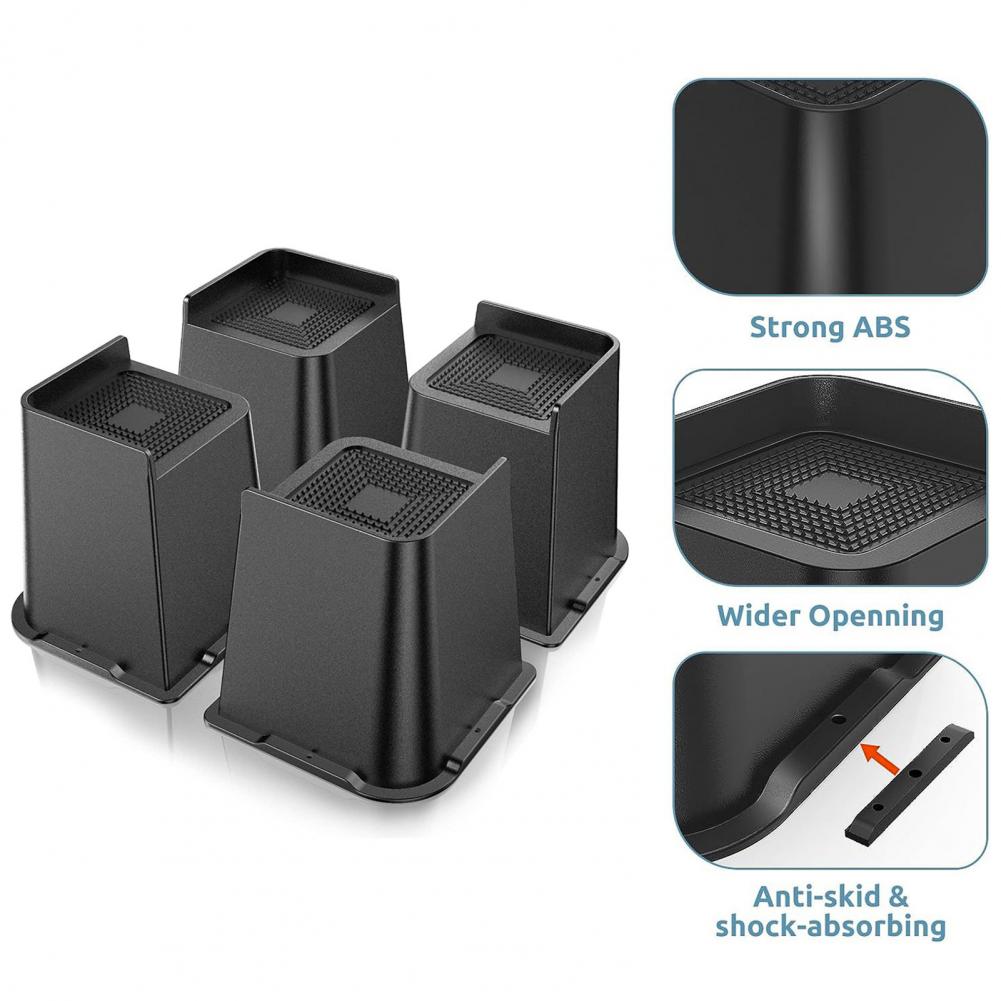 Anti-slip Bed Riser Table Riser Heavy Duty Bed Furniture Risers Set 4pcs Square Table Bed Frame Lift Supports Up To 5000lbs