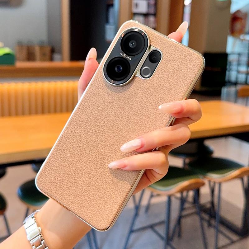 For Vivo V31 5G/V40 Pro/V50/V50 Pro/V60/X200 FE Case Lychee Pattern Leather Metal Alloy Camera Frame Protection Back Case Cover