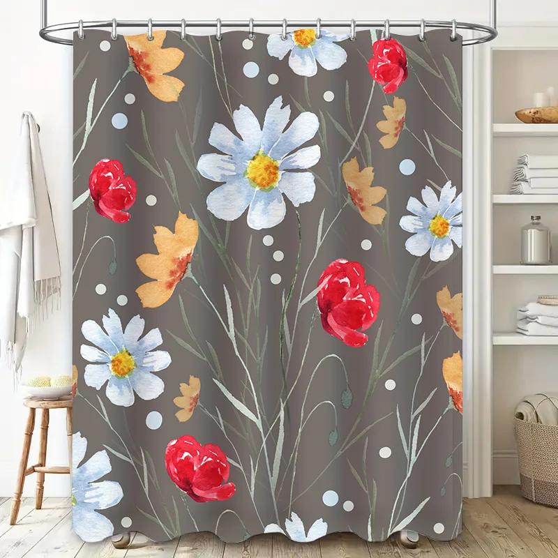 

Creative Printed Shower Curtain Waterproof Bathroom Decor Floral Blue White Red Yellow Orange Polyester Fabric W60H190(CM)-1 Pcs