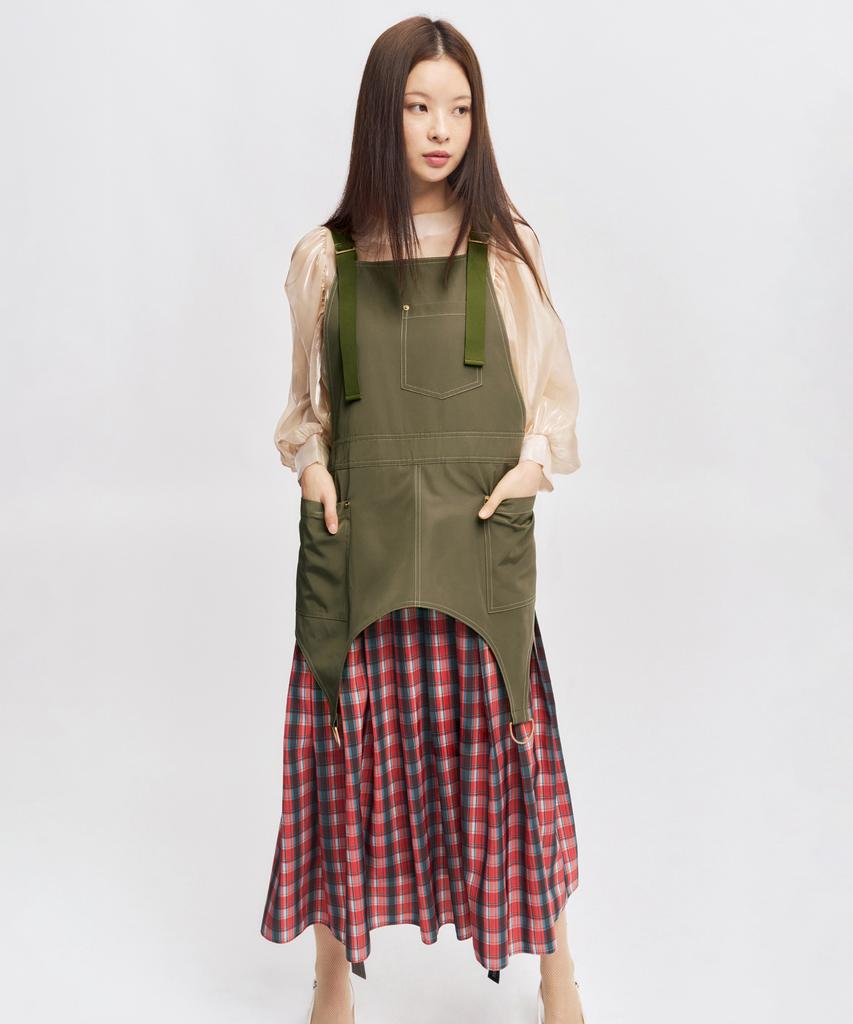 Eipeuleonwei Scarlet Check Khaki Apron Dress