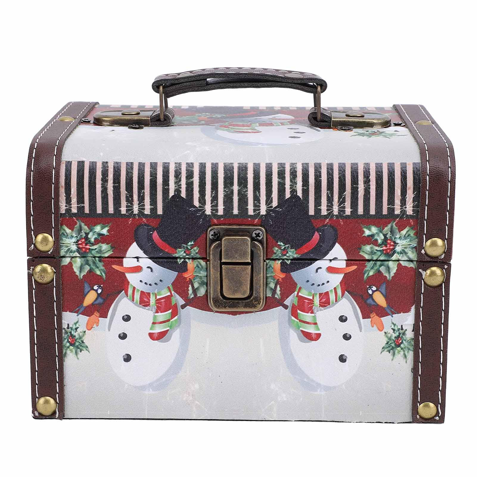 

Christmas Treasure Chest Box Decorative Wooden and Leather Large Capacity Handheld Storage Box for