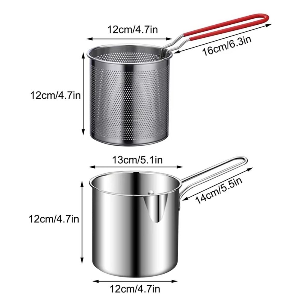 1Set with Strainer Deep Fryer Pot 304 Stainless Steel Universal Fryer Pan Basket Oil-saving 1.2L Kitchen Pot