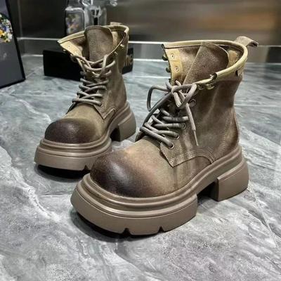 Mode Matte Lackleder Schnürstiefeletten Mode Damenschuhe Neue Retro Motorrad Kurze Stiefel Dicke Sohle Arbeitsstiefel Zapatos De Mujer