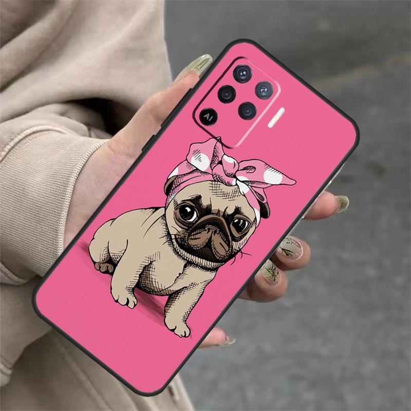 CUTE PUPPY PUG DOG MOPS For OPPO A98 A78 A58 A79 A15 A17 A77 A16 A76 A96 A52 A72 A5 A9 A94 A74 A57S A53S A54S Case