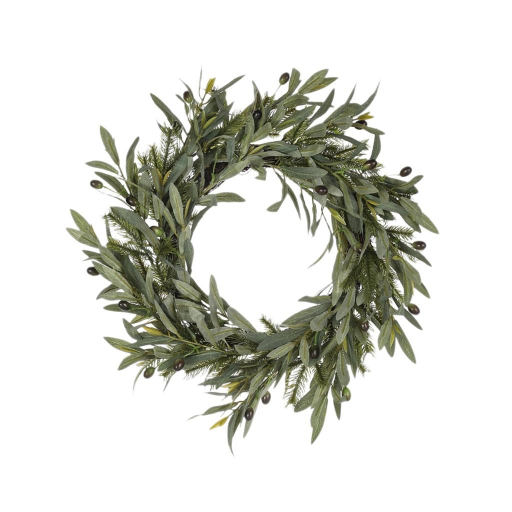 Artificial Olive Wreath,Spring Summer Wreath with Beans Window Branch Greenery Leaves for