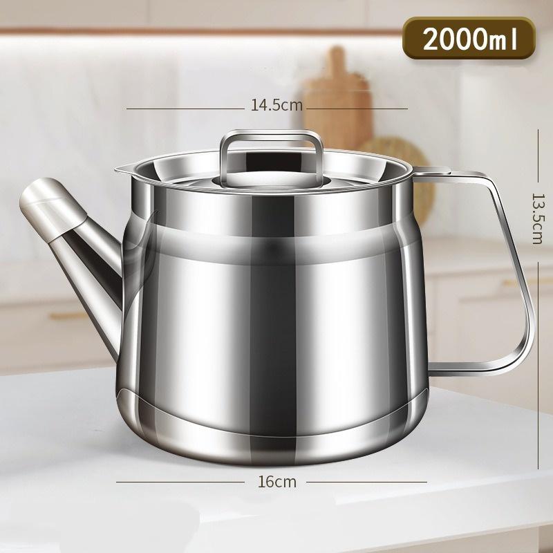 1/1.5/2L Oil Filter Pot Stainless Steel Oil Strainer Pot with Fine Mesh Strainer Fry Basket Oil Storage Can Grease Container