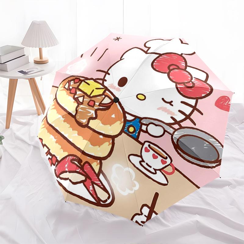 

1pc Hello Kitty Pancake Breakfast Set with Automatic Opening Umbrella - Portable Folding Design, 8-Bone Iron Frame Outdoor Umbrella, Perfect Gift for