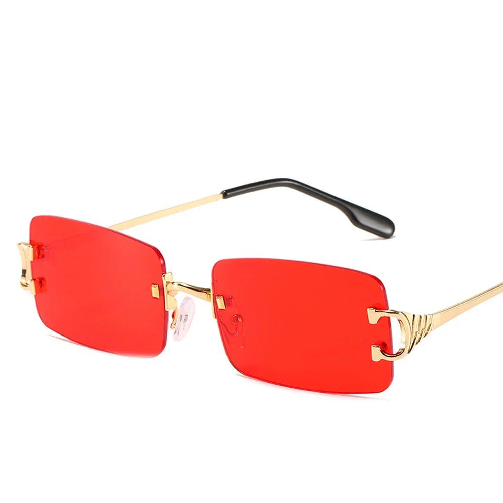 Xaybzc Blue Rectangular Sunglasses Rimless Men Metal Fashion Square Sun Glasses For Women Gradient Lens Frameless  Uv400