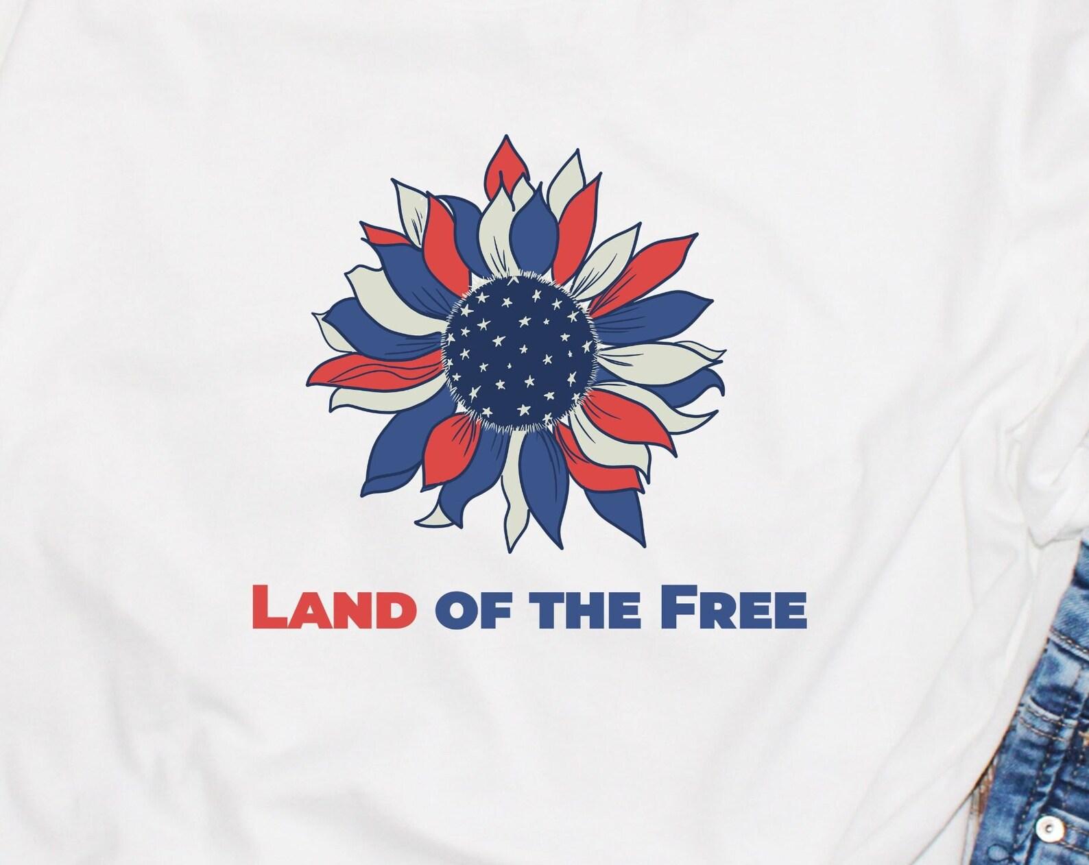 Land of the Free, patriotic tshirt, USA colors sunflower, good holiday gift, Made in the USA shirt M