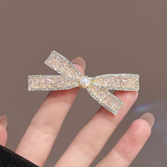 Girl Decorative Hairpin, Imitation Pearl Rhinestones Bow Shape Hair Clip, No Damage Side Bang Hair Pin, Versatile Style Hair Accessories