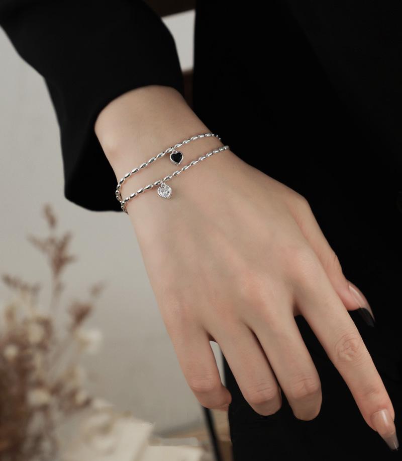 Sweet Heart Women's Double-Layer Hollow Heart & Bead Bracelet