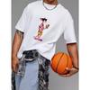 Crewneck T Shirt White Pink Panther Cartoon Character with Cocktail Summer Beach Wear