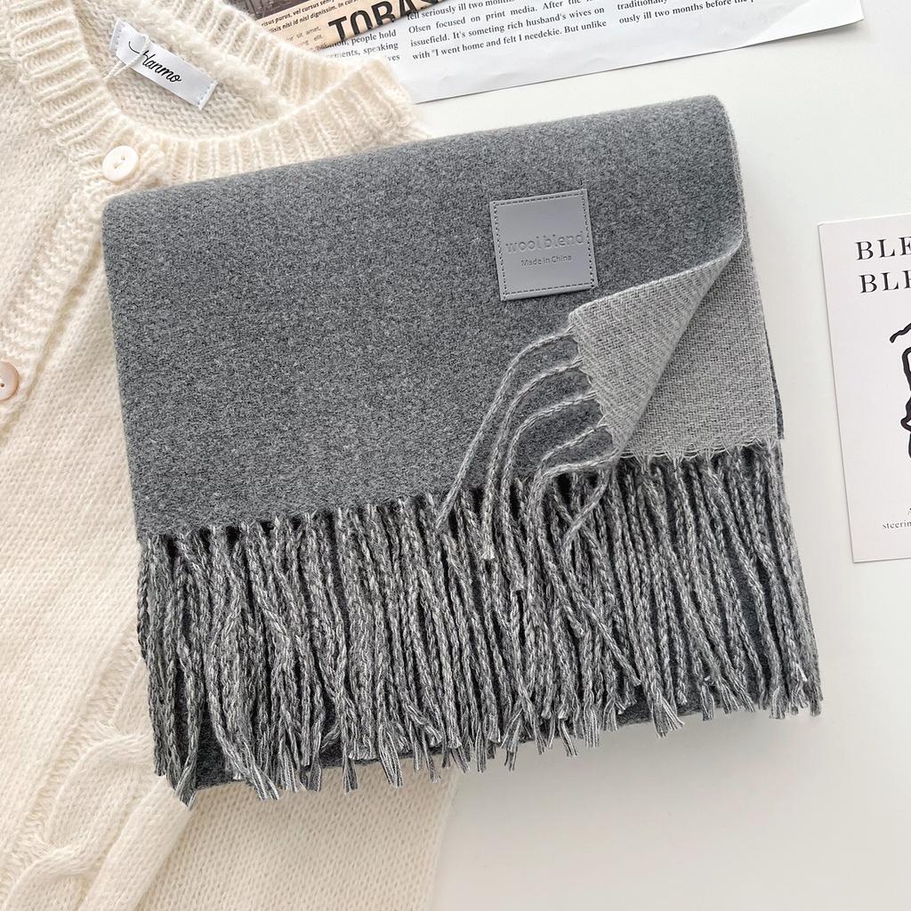 Solid color wool scarf shawl women's autumn and winter senior sense versatile fringed warm scarf couple student