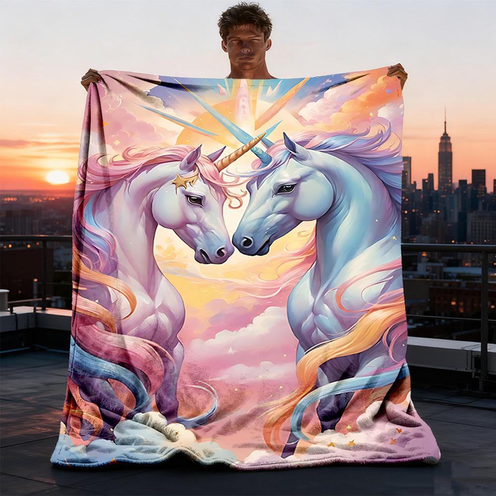 1pc Unicorn Fantasy Artwork Print Outdoor Blanket, Lightweight Polyester,