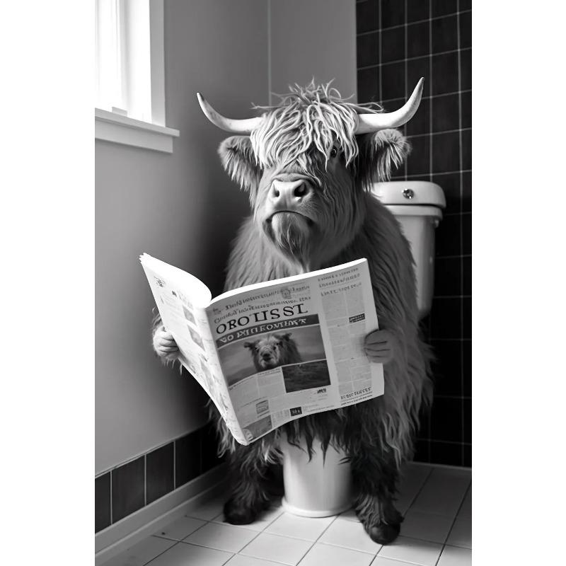 

Смешная ванная комната юмористическое животное настенный декор медведь собака тигр сидит на унитазе читает газету постер художественная печать холст картина 21cm×30cm NoFrame