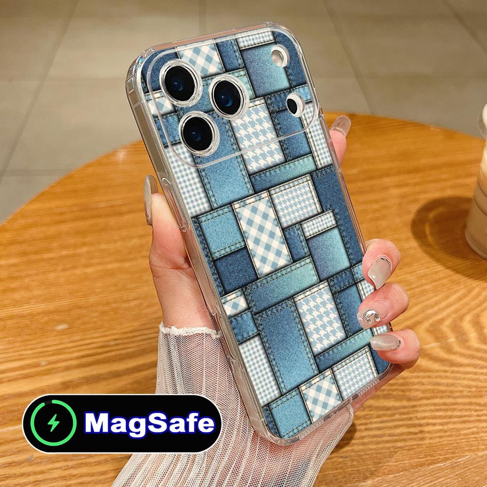 

Чехол для телефона с текстурой джинсы для iPhone 17 16 15 14 13 12 11 Air Pro Max Plus Mini Magsafe Прозрачный Цветной Чехол Красивый Чехол iPhone17