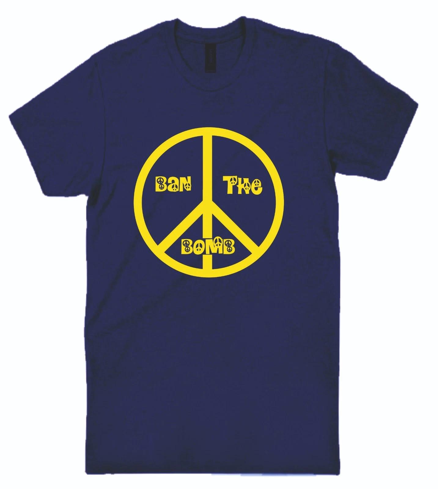 BAN THE BOMB T shirt Peace Symbol Flower Power Retro Xmas Gift S