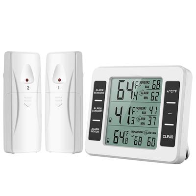 Indoor Outdoor with Audible Alarm Temperature Meter Wireless Thermometer for Kitchen, Freezer, Garden Digital Display Screen +2 Sensor