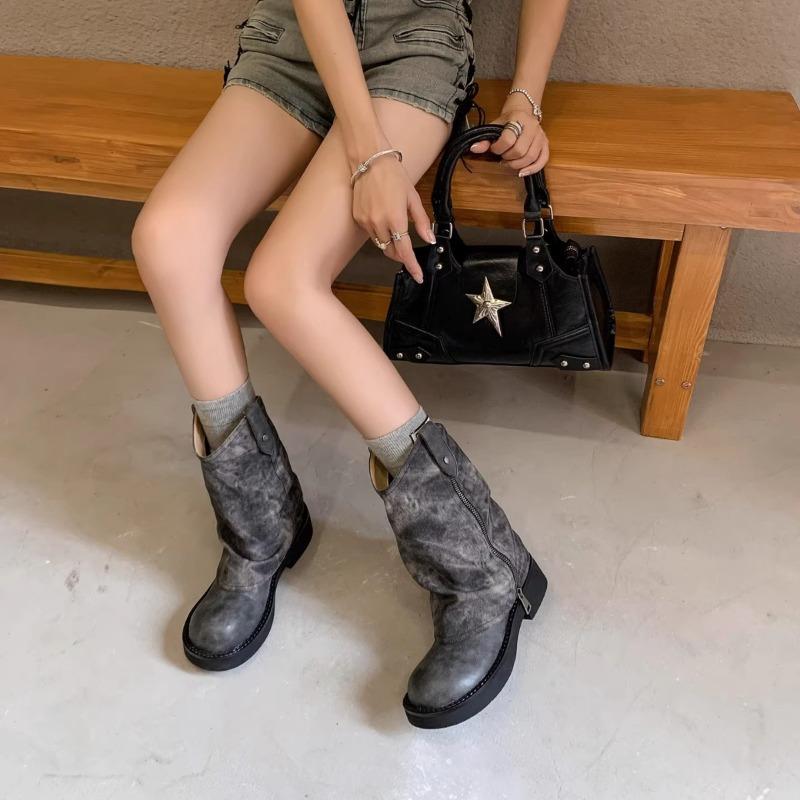 Small thick-soled heightening boots Maillard wasteland wind brown trouser boots stacked small short boots women's spring and autumn single boots