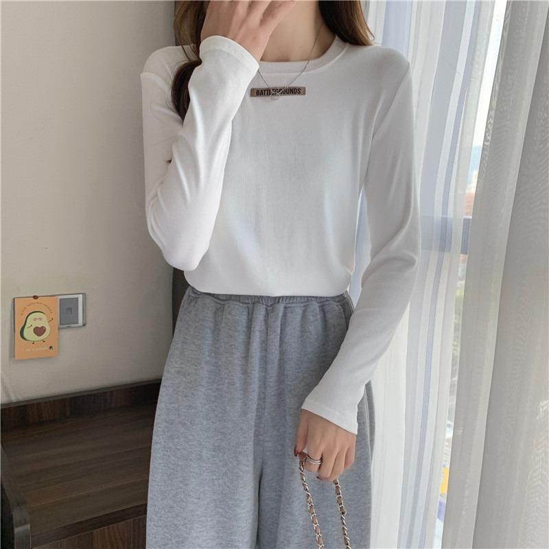 

Short bottoming shirt women s new slim-fitting and thin top long-sleeved shirt 2XL белый