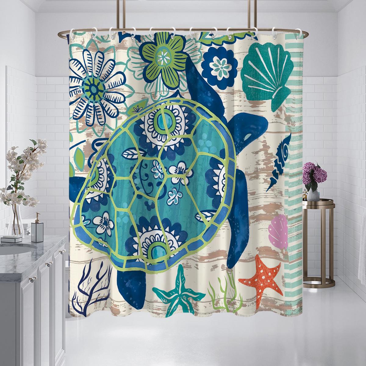 

Водонепроницаемая шторка для душа серии «Океан»: Принт Морская Черепаха и Дельфин, Устойчивый к плесени, Полиэстер. 180x180 cm