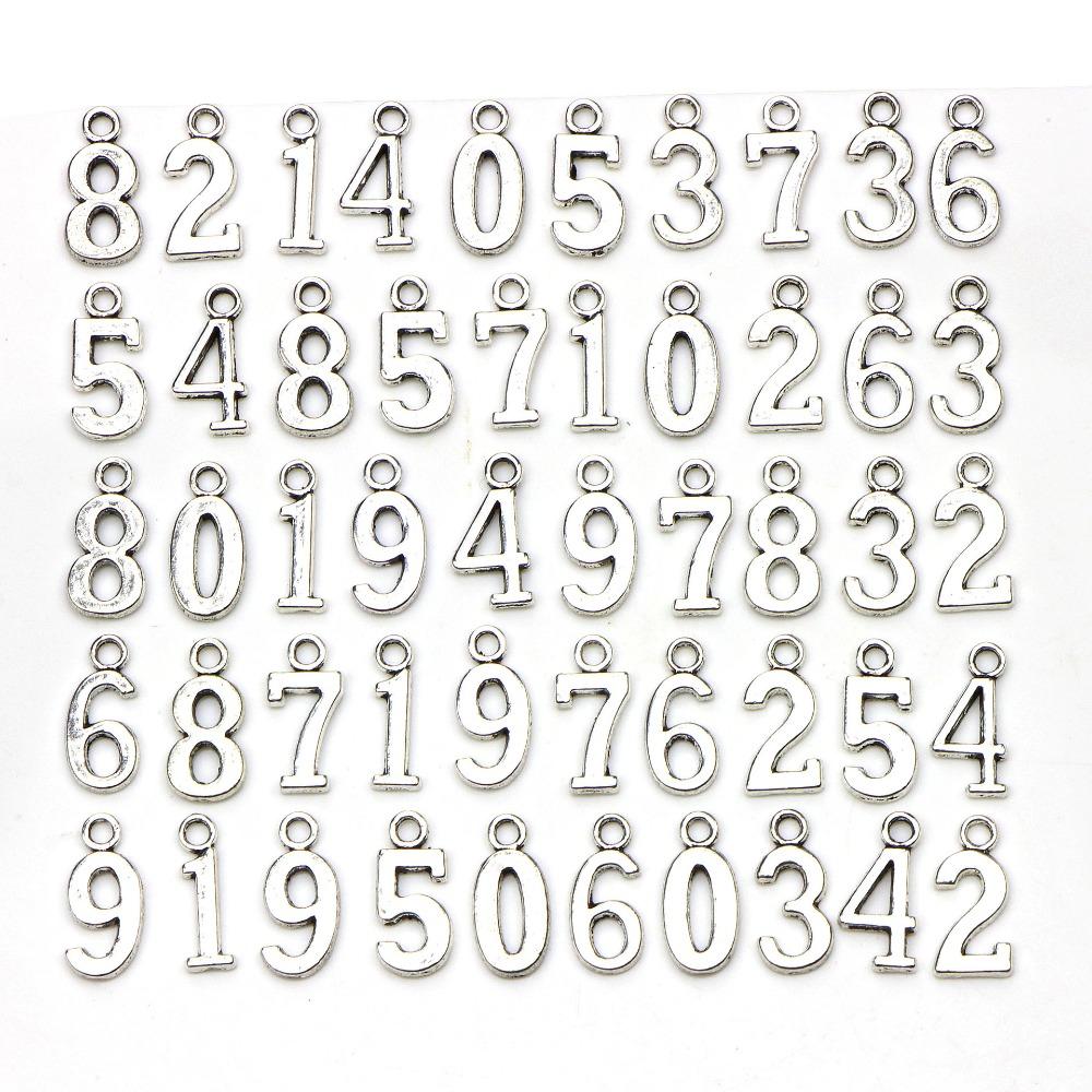 100pcs Sliver Numbers Charm Pendants Number 0-9 Alloy Charms Pendants for DIY Crafts