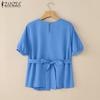 ZANZEA Women Summer Casual Round Neck Solid Color Short Sleeve Blouse