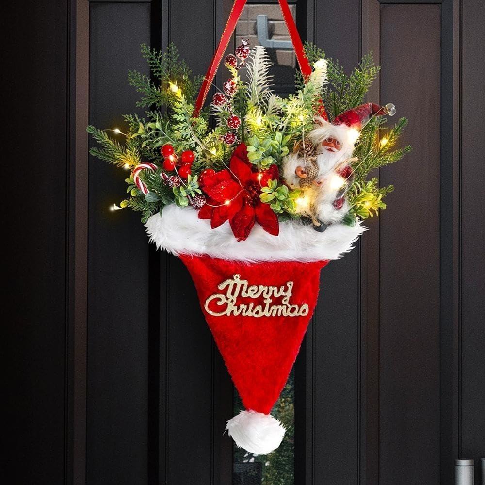 

LED Christmas Wreath with Artificial Greenery & Red Berries, Battery-Powered, No-Wiring, Easy Hanging Indoor/Outdoor Xmas Door 15cm