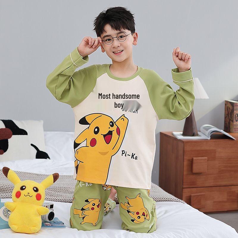 New Spring/Autumn Boys' Cartoon Pajama Set - Long Sleeve, Round Neck for Medium & Large Kids