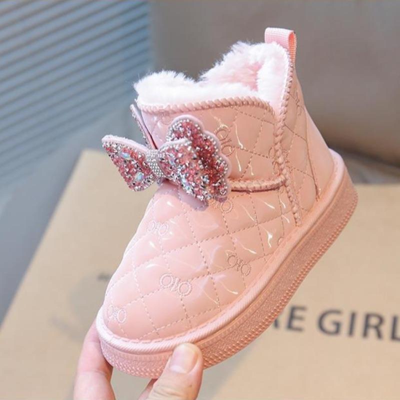 Girls' Warm Princess Snow Boots Winter Fleece-lined and Thickened Cotton Shoes Children's Non-slip Thick-soled Short Boots