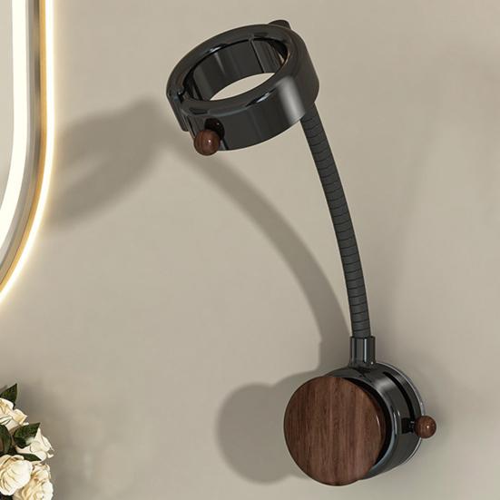 Wall Hair Dryer Holder Wall Mount Suction Cup Blow Dryer Stand Angle Adjustable Hair Dryer Hanger with Cable Storage for Bathroom Organization