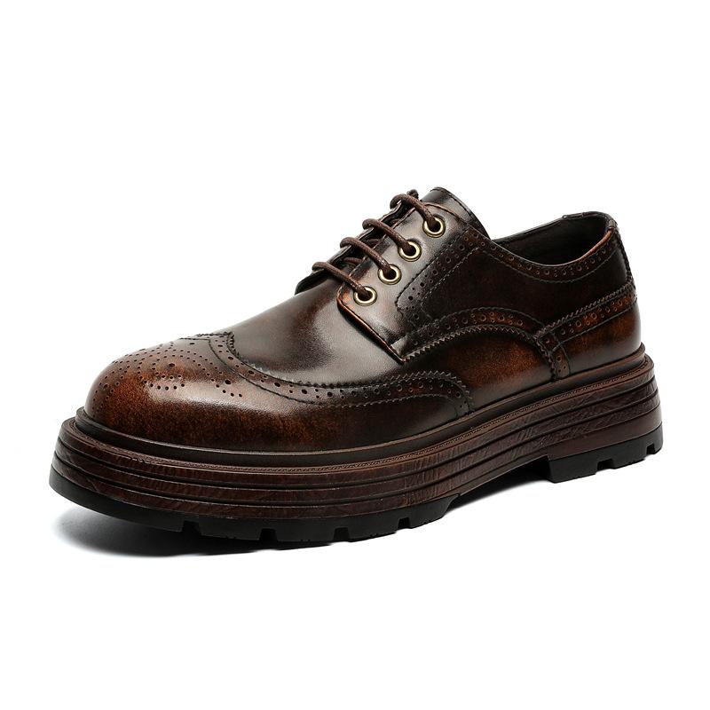 Fashion Men Luxury Fashion Wedding Party Dress Carving Brogue Shoes Brown Original Leather Derby Shoe  Designer Platform Footwear