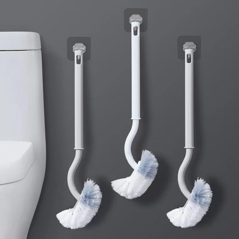 Huisi Bathroom Soft Bristle Cleaning Brush Wall-mounted Elbow Toilet Brush No Dead Ends Long Handle Toilet Brush Toilet Brush