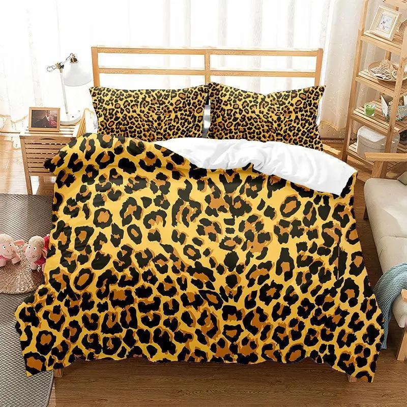 Povlečení s leopardím potiskem, sada King Queen, plná velikost, polyesterové ložní prádlo s africkým zvířecím potiskem geparda, ideální pro muže i ženu