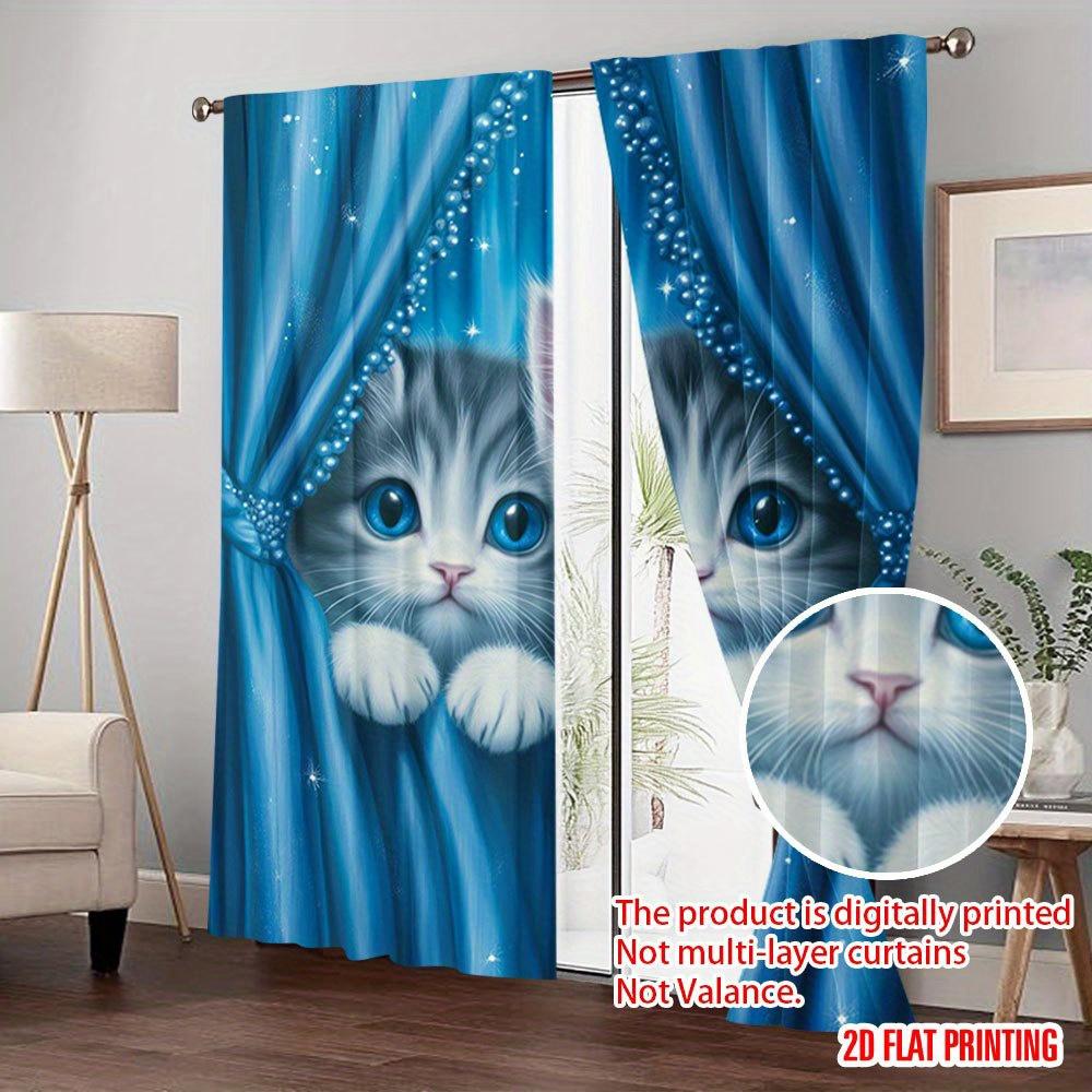 Dreamy Cat Print Curtains Flat Design Home Office Lounge Spaces Curtain Set Of 2 Made Polyester With Rod Pocket Washable Study Ready