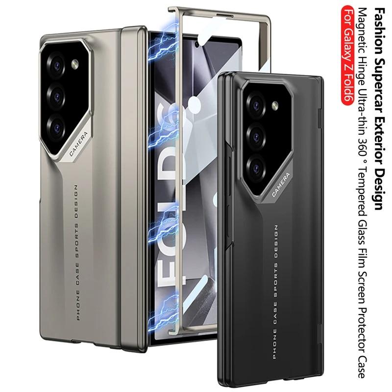Luxury Matte Magnetic Hinge Phone Case for Samsung Galaxy Z Fold 7 6 5 Full Screen Protective Tempered Glass Film Protect Cover