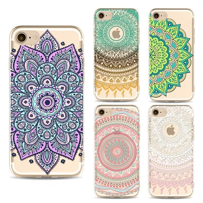 

Расписной чехол-мандала для Apple iPhone 7 7plus, чехол из ТПУ для iPhone 6 6s 6plus 6splus 5/5s SE for iphone6p&6sp оранжевый/зелёный