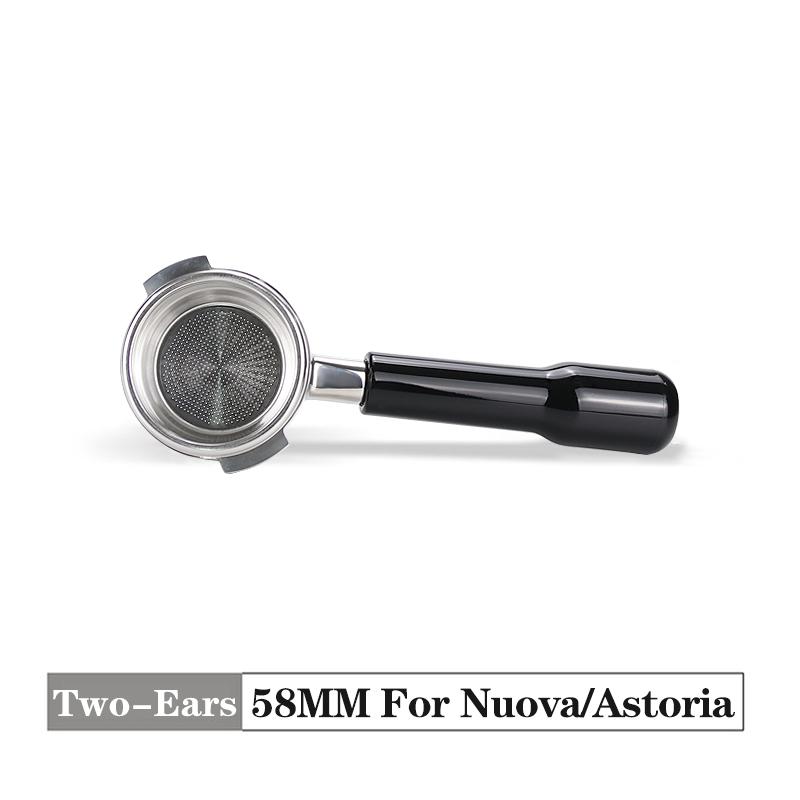 58MM bodenloser Siebträger Zwei-Ohren 2 Tassen Korb Holzgriff Für Nuova Simonelli Espressomaschine Kaffeemaschine Barista Werkzeuge