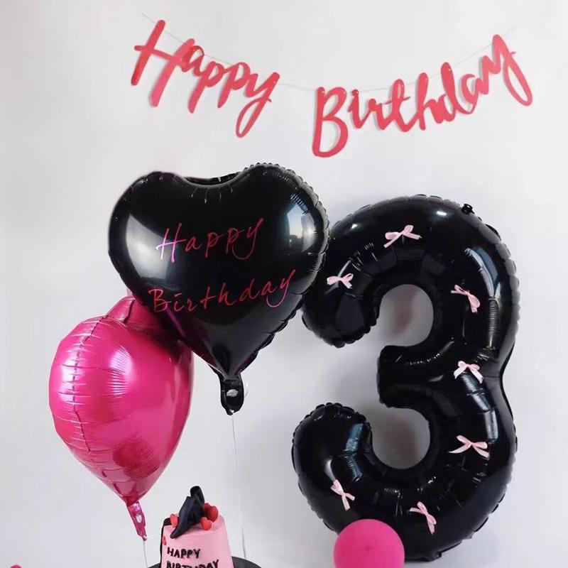 5pcs Black Large Balloon Number 0-9 with Pink Bow, Birthday Party Supplies Decorations, Suitable for Birthday Parties, Weddings