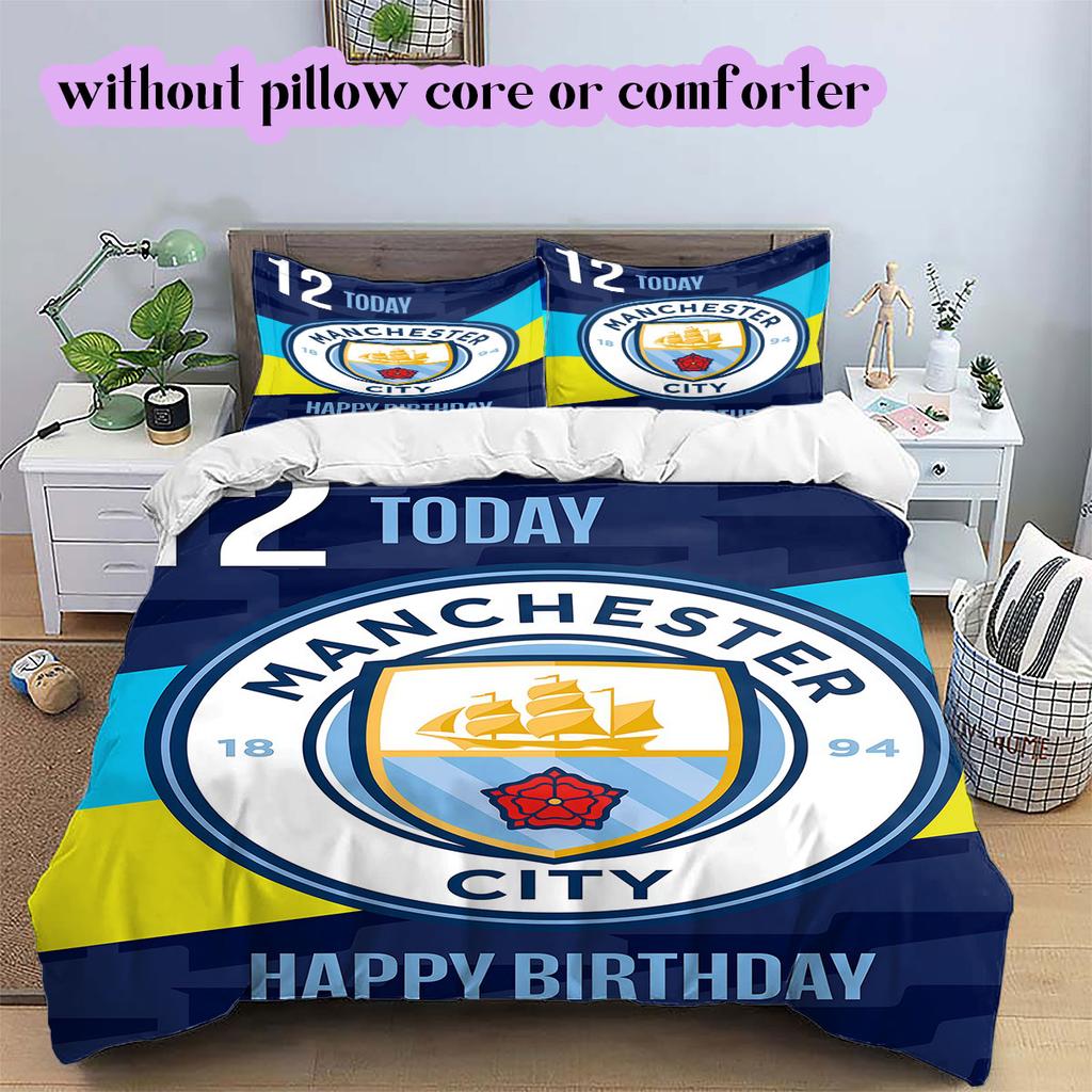 Manchester City Football Soccer Pattern Bedding,Quilt Set Quilt Cover Pillowcase Home Birthday Gift (1*duvet Cover+2*pillowcase,without Core)