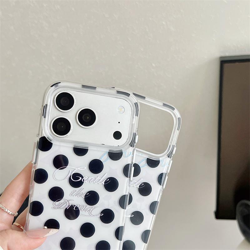 Korean Style Black Polka Dot iPhone 17/16 Pro Max/15/14 Case - Elegant and Simple