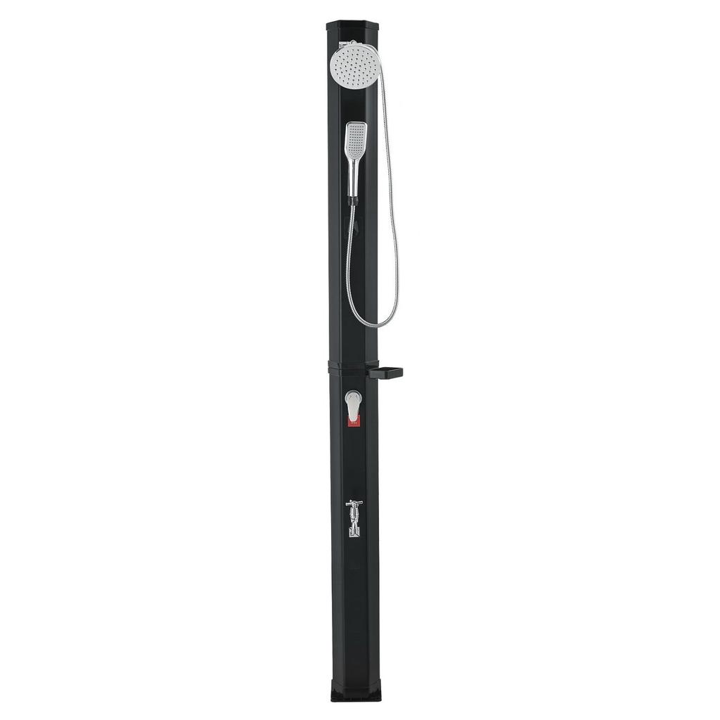 Doccia Riscaldata a Solare da 40L, Altezza Soffione Doccia 205cm Doccia da Esterno, con Doccino e Rubinetto a Pedale, Regolazione Acqua Calda/Fredda, Autoportante per Giardino