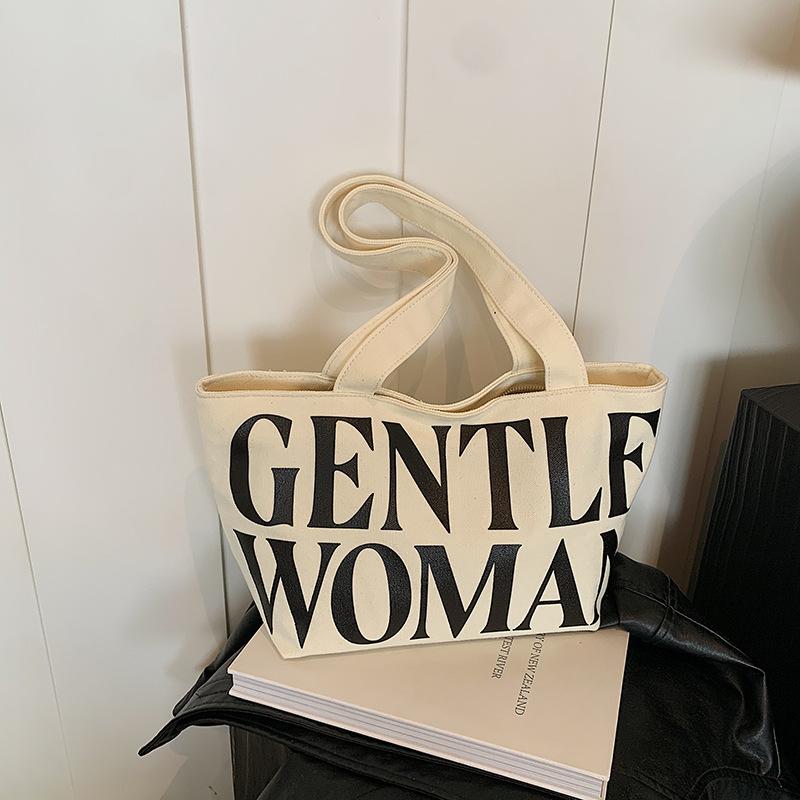 

Повседневная холщовая женская сумка через плечо большой вместимости простая новая осенняя литературная и для отдыха дорожная сумка с надписью для работы через плечо белый