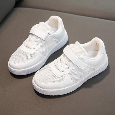 Zapatos de malla de cuero para niños, nuevos zapatos blancos de pizarra, zapatos deportivos con velcro para niños y niñas, zapatos blancos para actuación escolar, marea