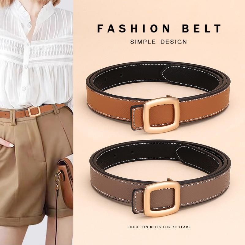 Womens Genuine Leather Belt With Geometric Buckle Stylish Casual Waistband Jeans Office Daily Wear