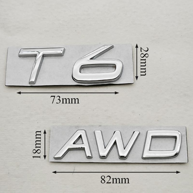 3D Metal Car Badge Logo T5 T6 AWD Rear Trunk Emblem Decals For Volvo S40 S60 S80 V60 V70 V90 XC40 XC60 XC90 Exterior Accessories