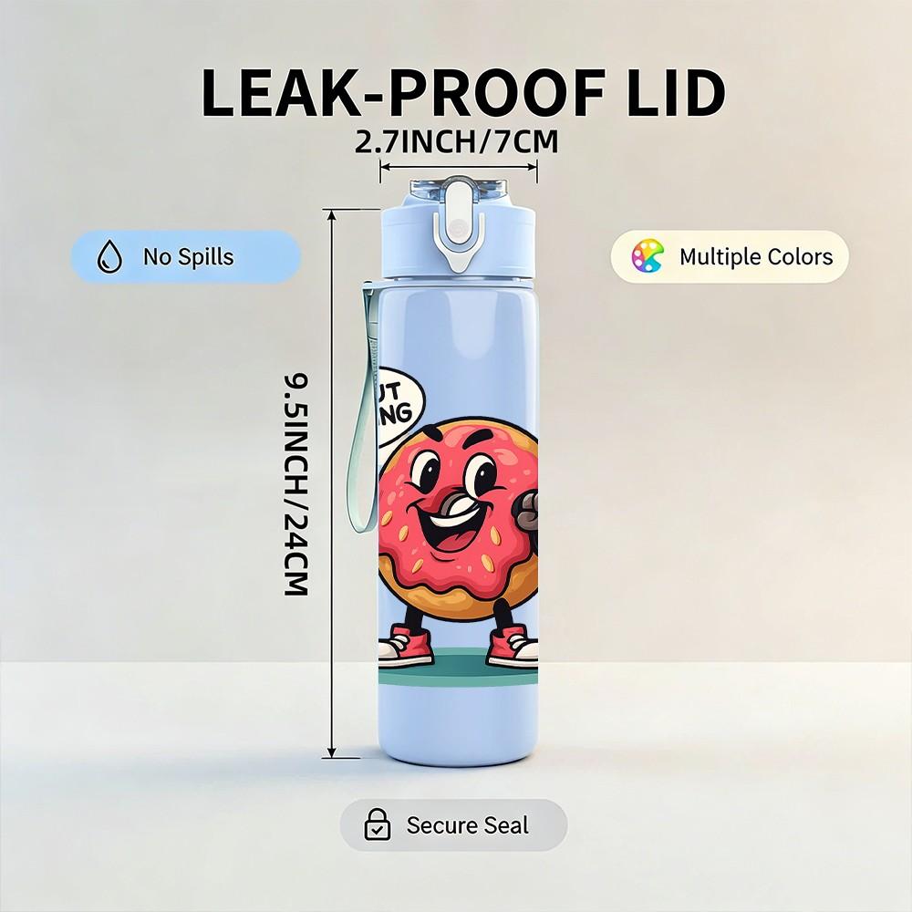 1PC Weight Lifting Gym Cartoon Character Pattern 750ml Color Plastic Sports Water Bottle Leakproof Flip Straw Lid Suitable for Sports Office Home Use