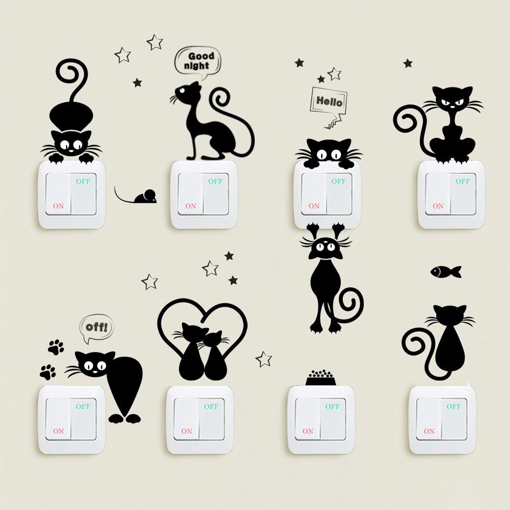 Black Little Mouse Star Wall Sticker Switch Sticker Children'S Room Preschool Education Decorative Wall Sticker, Large Quantity Can Be Negotiated